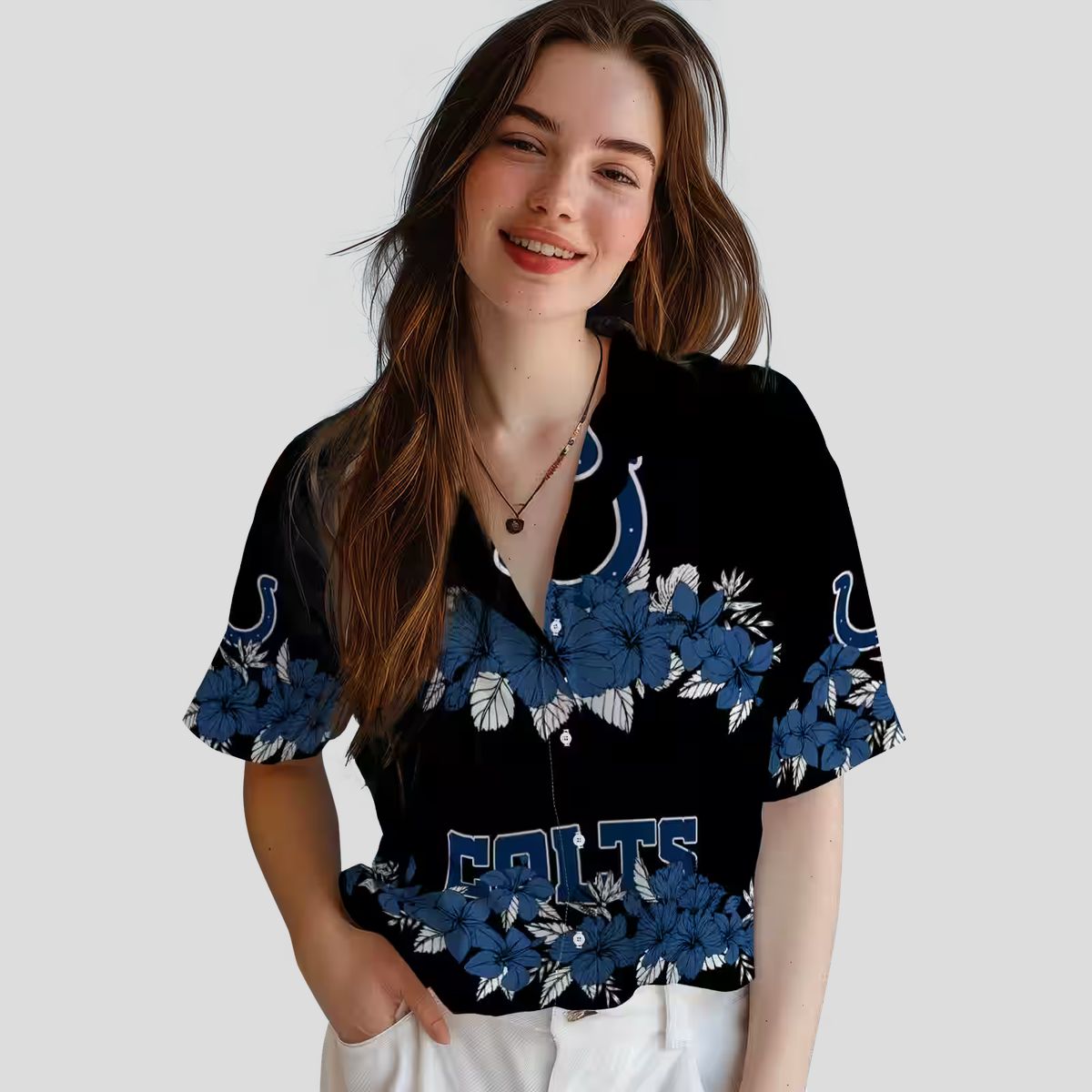 Indianapolis Colts Hibiscus Stripe Hawaiian Shirt – Beach & Summer Style