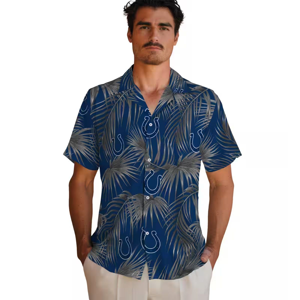 Indianapolis Colts Leafy Palms Hawaiian Shirt, Aloha Tropical Blue NFL Apparel