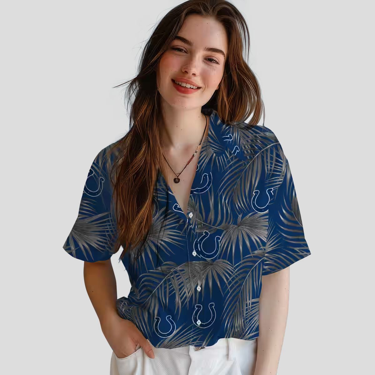 Indianapolis Colts Leafy Palms Hawaiian Shirt, Aloha Tropical Blue NFL Apparel