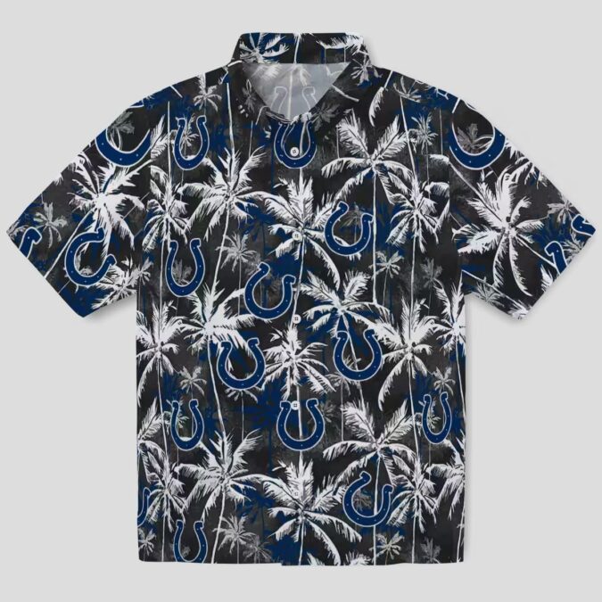 Indianapolis Colts Party Summer Hawaiian Shirt – Blue & Black Palm Pattern