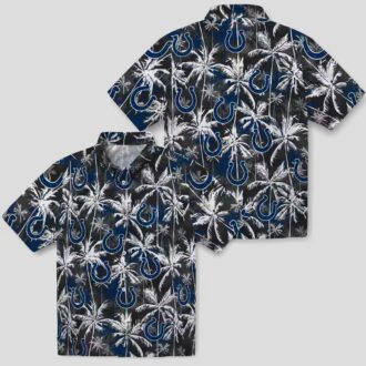 Indianapolis Colts Party Summer Hawaiian Shirt – Blue & Black Palm Pattern