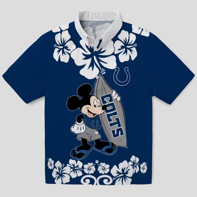 Indianapolis Colts Surfing Mickey Hawaiian Shirt, Blue Aloha Beachwear NFL Fans