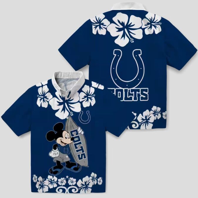 Indianapolis Colts Surfing Mickey Hawaiian Shirt, Blue Aloha Beachwear NFL Fans