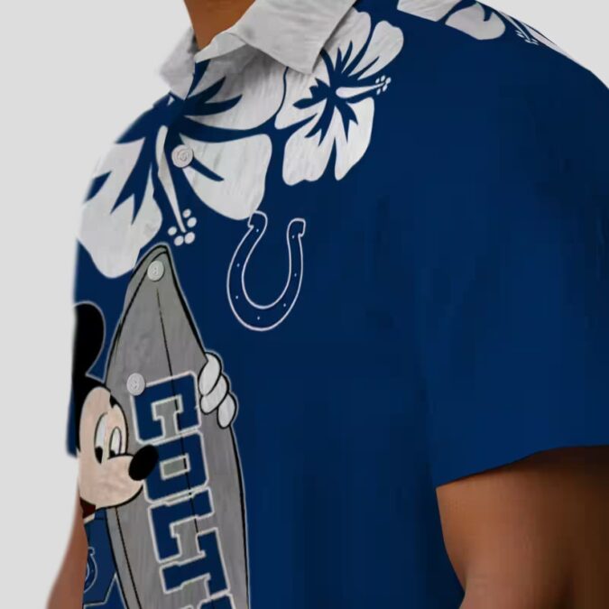 Indianapolis Colts Surfing Mickey Hawaiian Shirt, Blue Aloha Beachwear NFL Fans