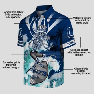 Indianapolis Colts Surfing Skeleton Hawaiian Shirt, Custom Blue Aloha Beachwear