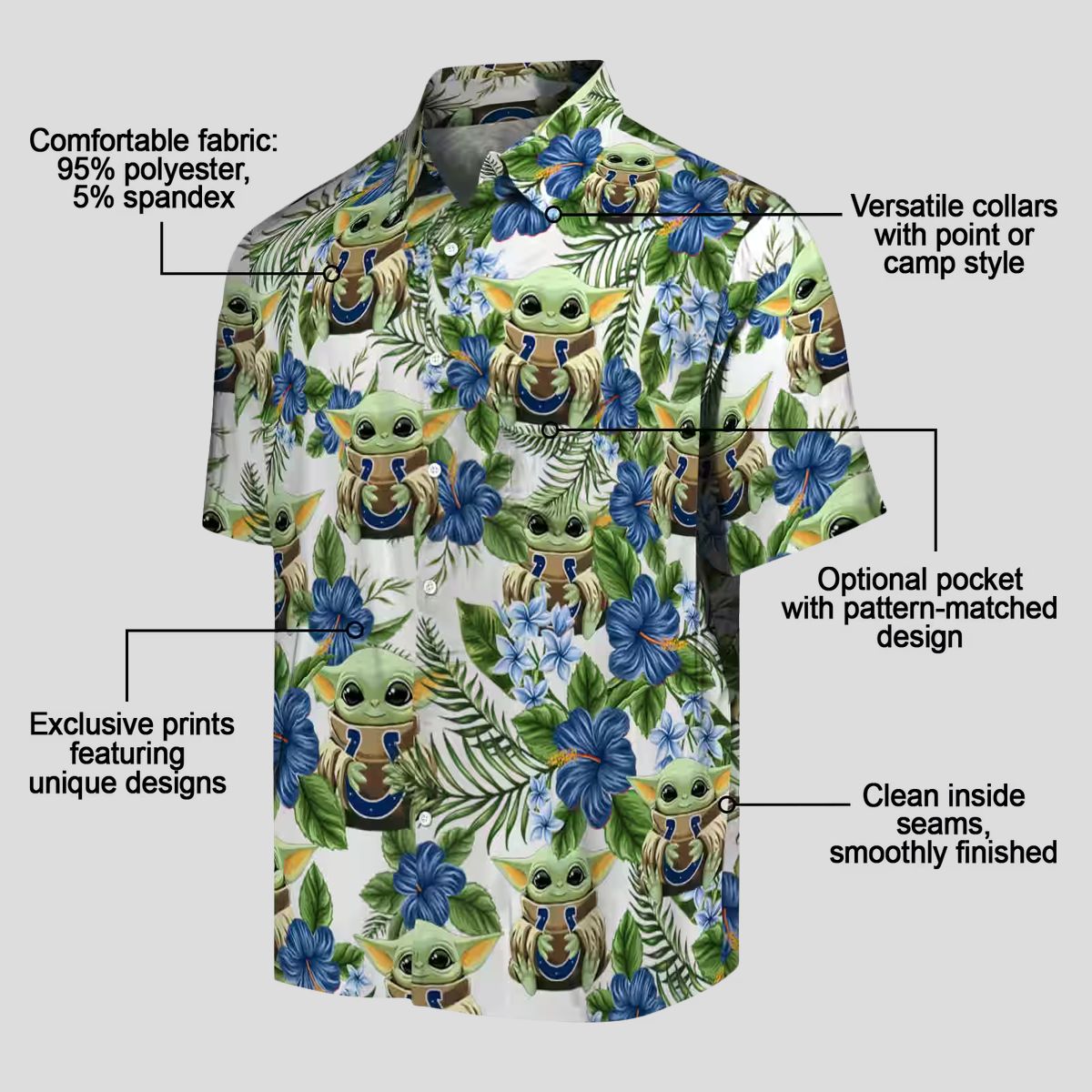 Indianapolis Colts Yoda Green Hawaiian Shirt – Summer Floral Palm Print
