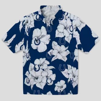 Men's Indianapolis Colts Hibiscus Blooms Hawaiian Shirt, Blue White Aloha Fan Wear