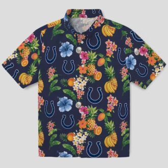 Indianapolis Colts Hibiscus & Fruit Hawaiian Shirt, Navy Blue Summer Vacation Outfit