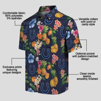 Indianapolis Colts Hibiscus & Fruit Hawaiian Shirt, Navy Blue Summer Vacation Outfit
