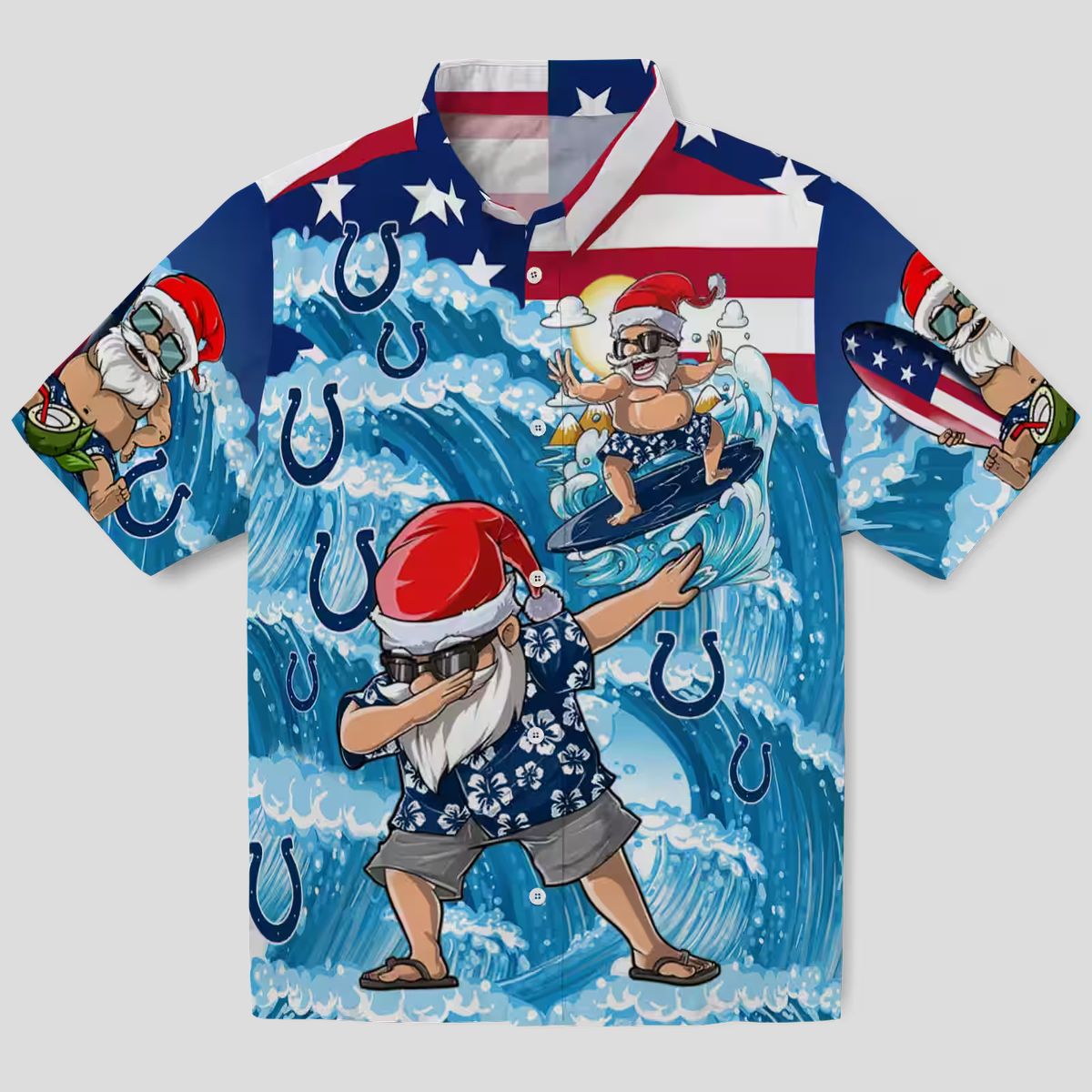 NFL Colts Blue Hawaiian Shirt, Surfing Santa Christmas Vacation Outfit
