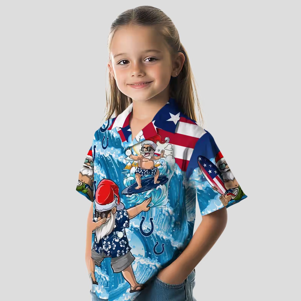 NFL Colts Blue Hawaiian Shirt, Surfing Santa Christmas Vacation Outfit