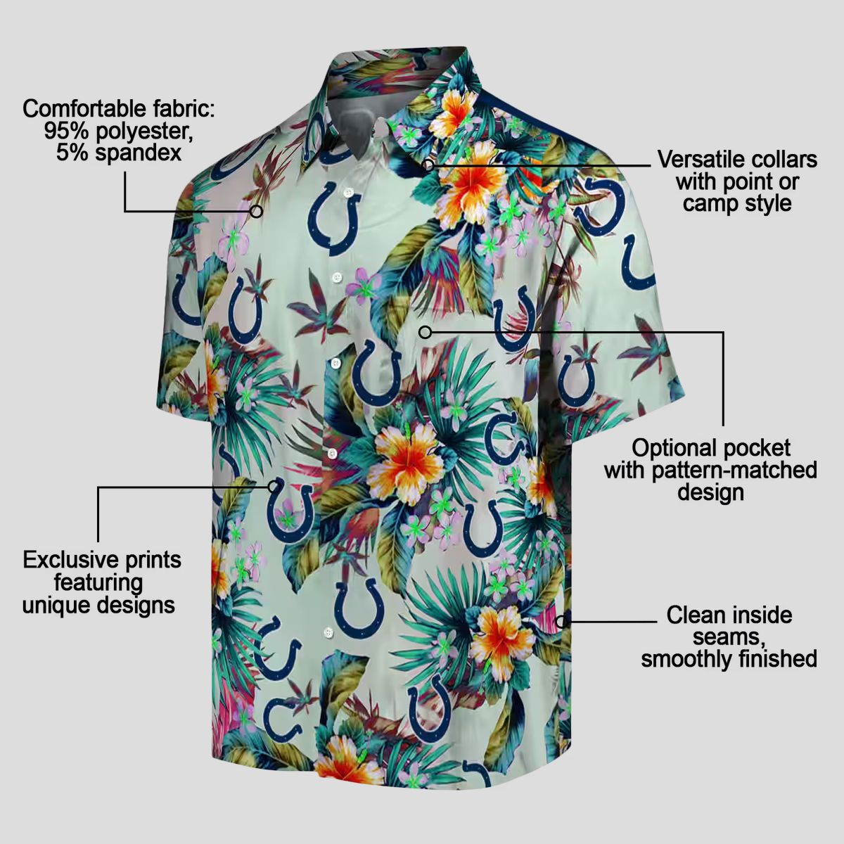 NFL Colts Green Hawaiian Shirt, Tropical Foliage Aloha Summer Wear