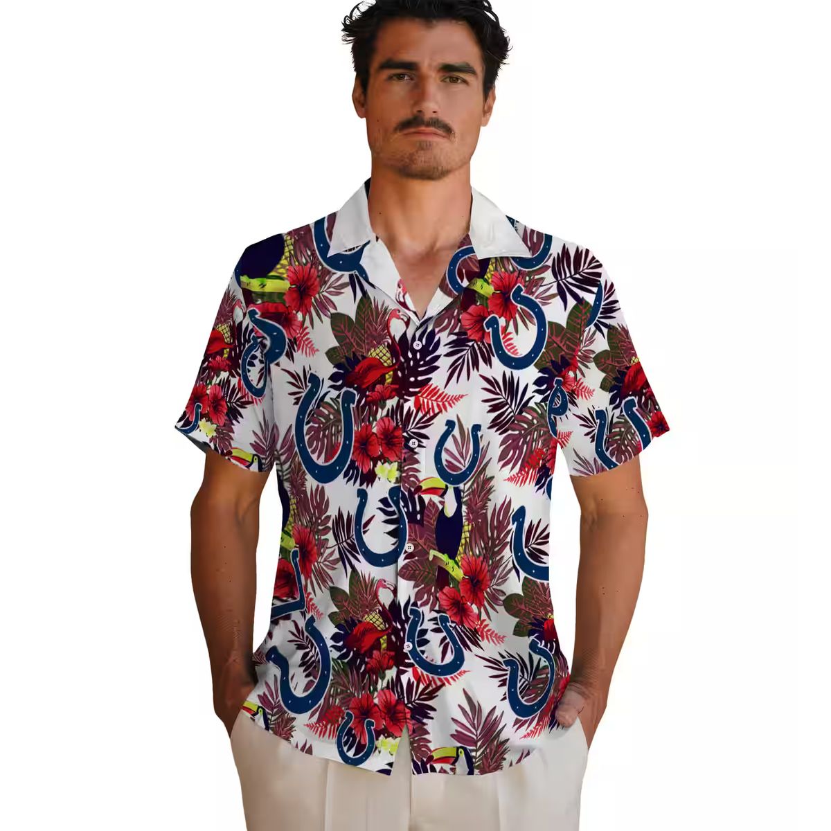 NFL Fans Indianapolis Colts Hawaiian Shirt, Blue Red Floral Toucan Summer Outfit
