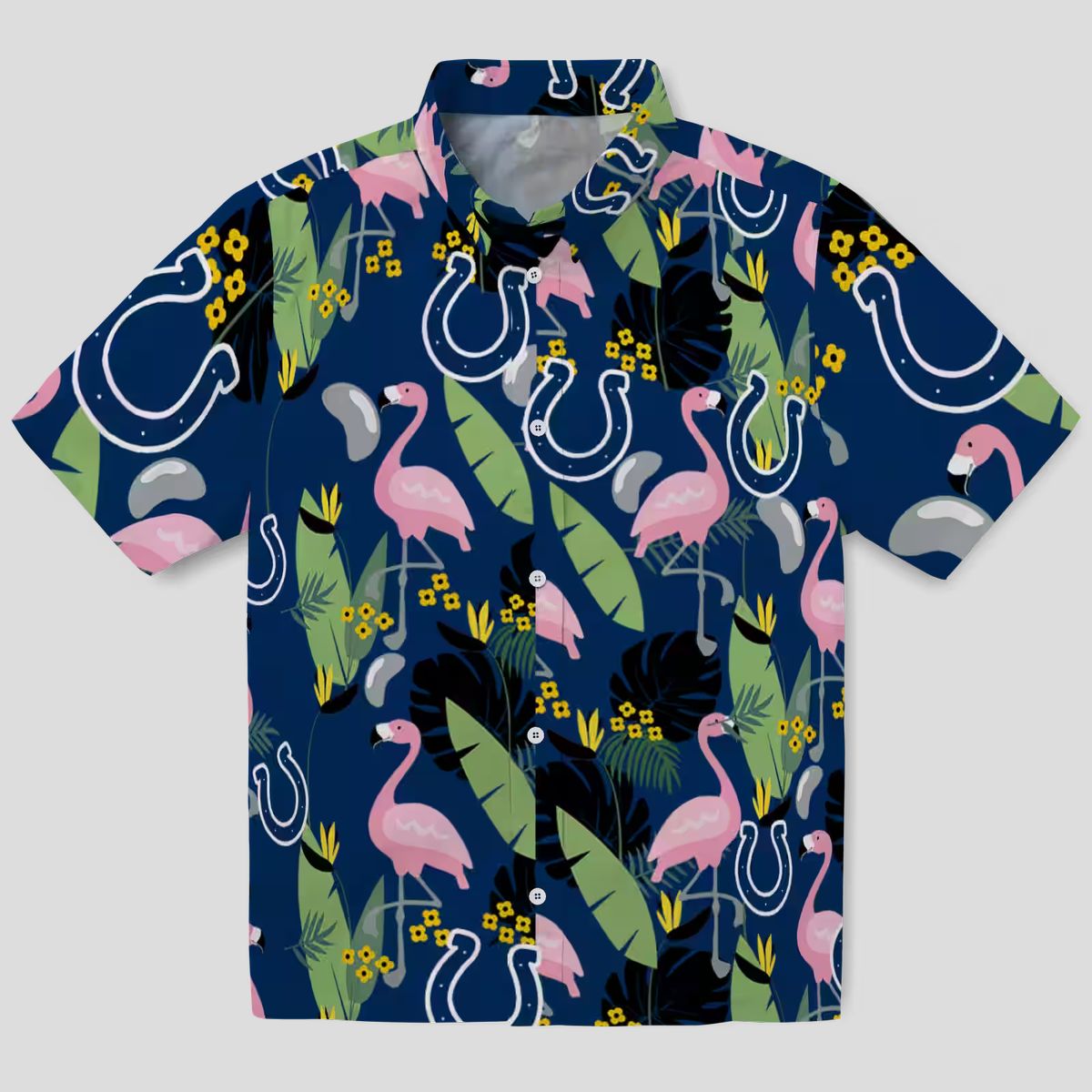 NFL Indianapolis Colts Aloha Summer Shirt – Flamingo & Palm Leaves Hawaiian Style