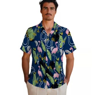 NFL Indianapolis Colts Aloha Summer Shirt – Flamingo & Palm Leaves Hawaiian Style
