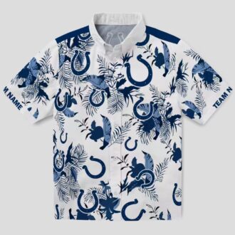 NFL Indianapolis Colts Hawaiian Shirt - Blue & White Floral Botanical Print