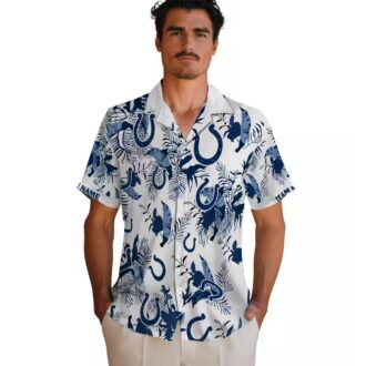 NFL Indianapolis Colts Hawaiian Shirt - Blue & White Floral Botanical Print