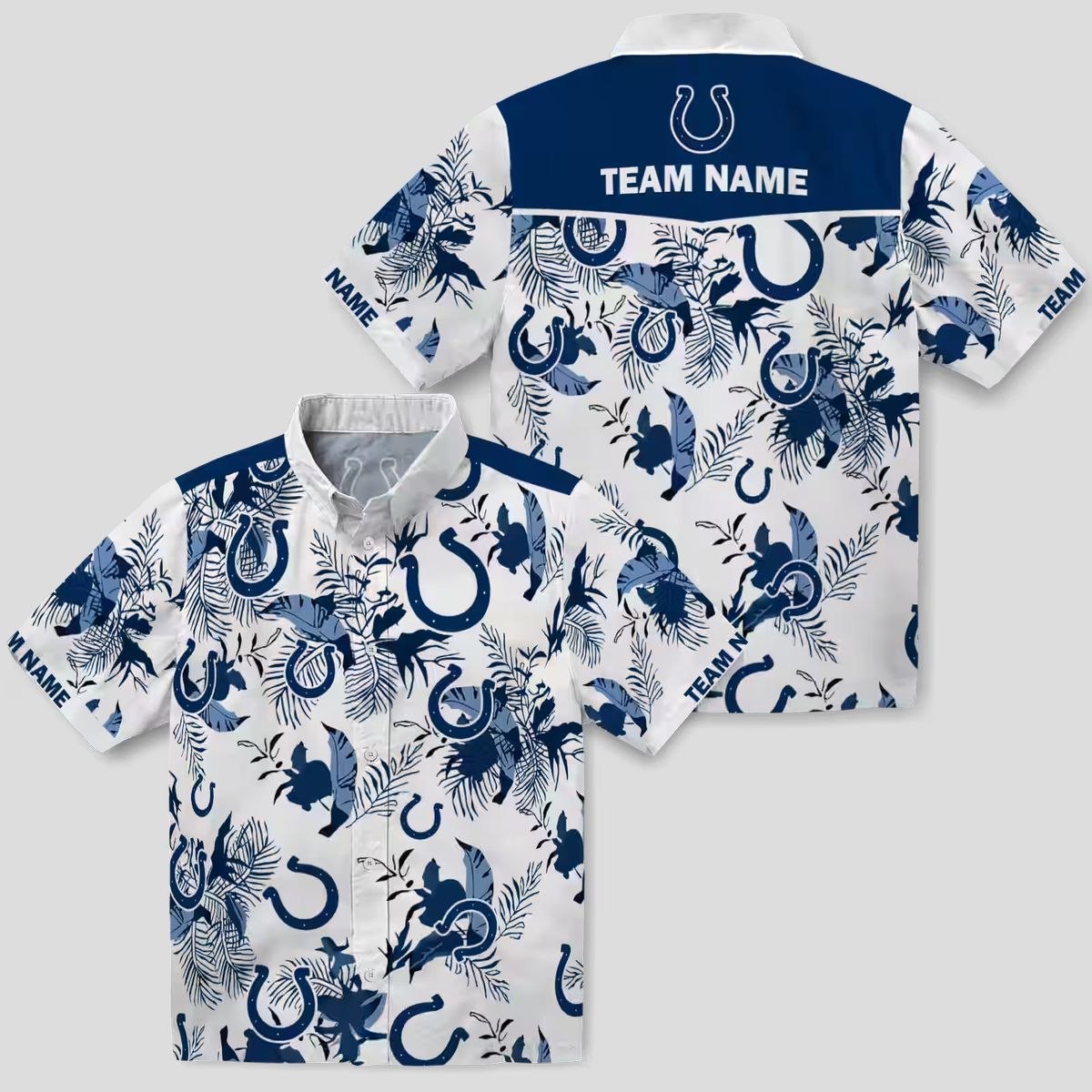 NFL Indianapolis Colts Hawaiian Shirt - Blue & White Floral Botanical Print