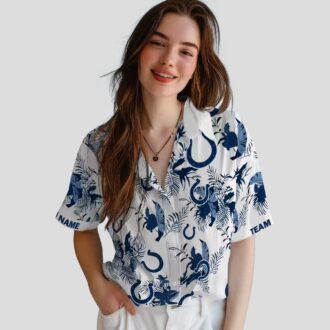 NFL Indianapolis Colts Hawaiian Shirt - Blue & White Floral Botanical Print