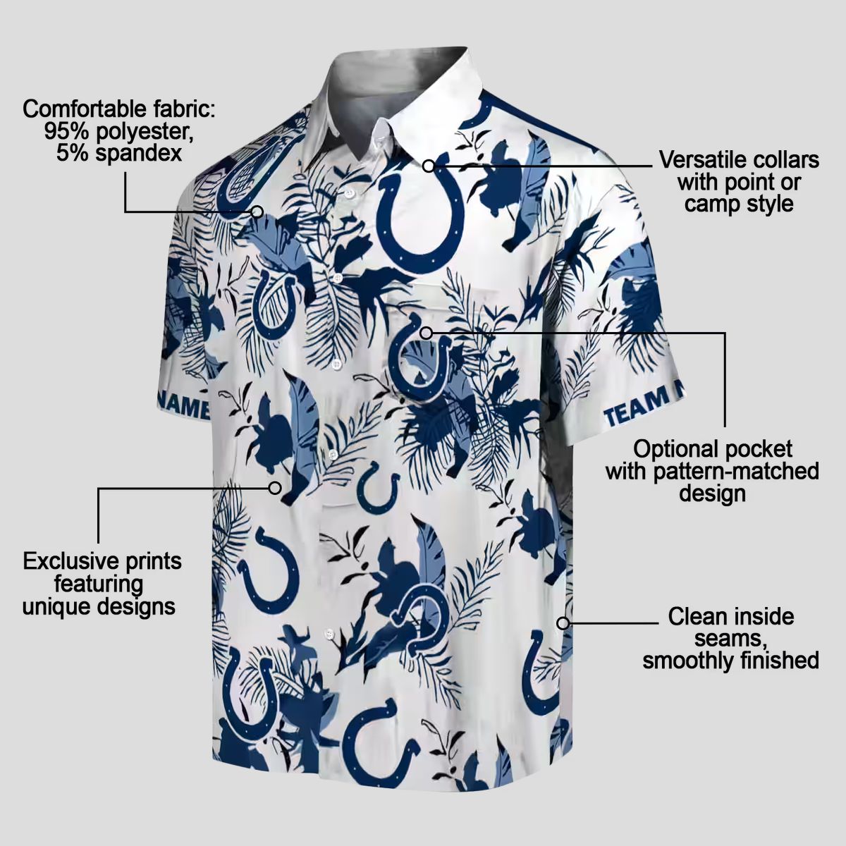 NFL Indianapolis Colts Hawaiian Shirt - Blue & White Floral Botanical Print