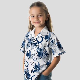 NFL Indianapolis Colts Hawaiian Shirt - Blue & White Floral Botanical Print