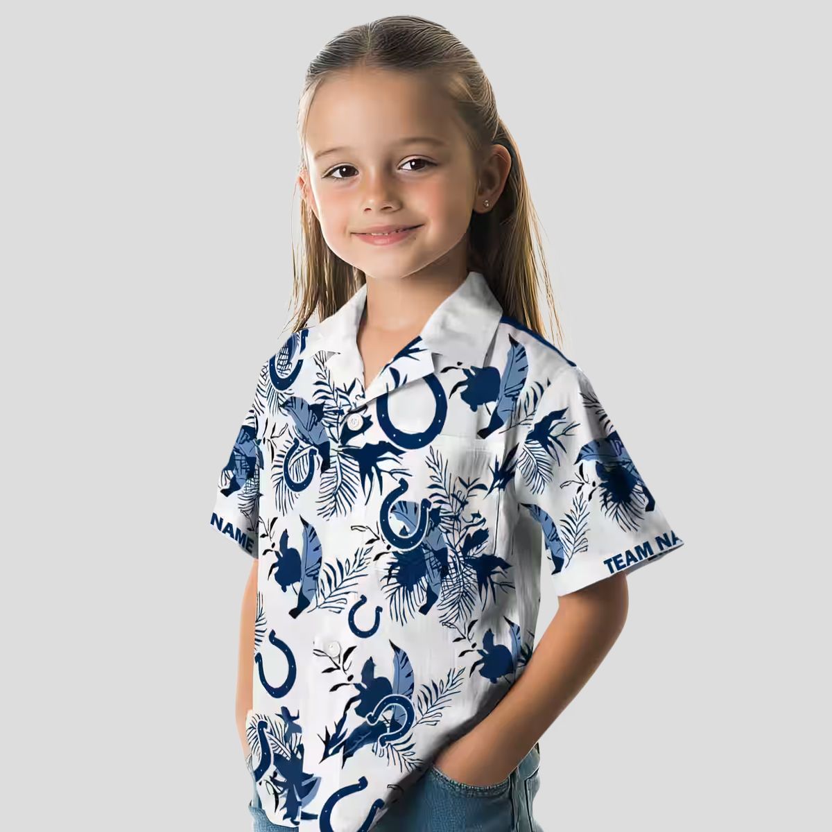 NFL Indianapolis Colts Hawaiian Shirt - Blue & White Floral Botanical Print