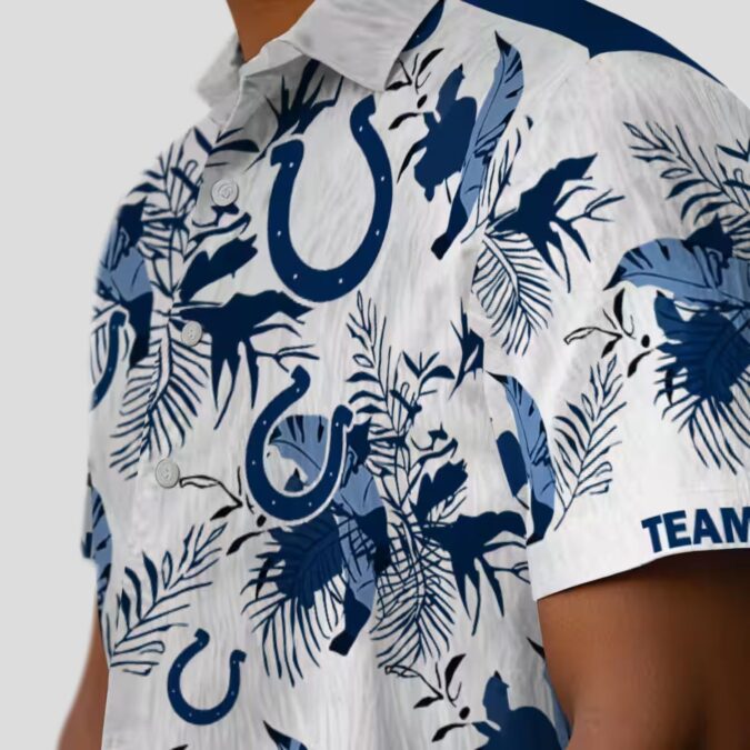 NFL Indianapolis Colts Hawaiian Shirt - Blue & White Floral Botanical Print