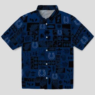 NFL Indianapolis Colts Patchwork Hawaiian Shirt, Blue & Black Tropical Fan Apparel