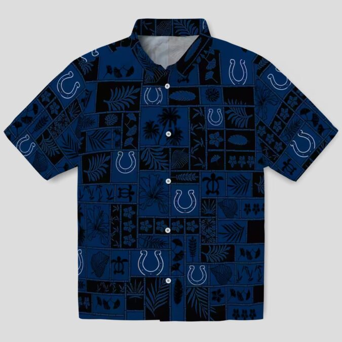 NFL Indianapolis Colts Patchwork Hawaiian Shirt, Blue & Black Tropical Fan Apparel