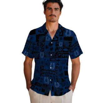 NFL Indianapolis Colts Patchwork Hawaiian Shirt, Blue & Black Tropical Fan Apparel