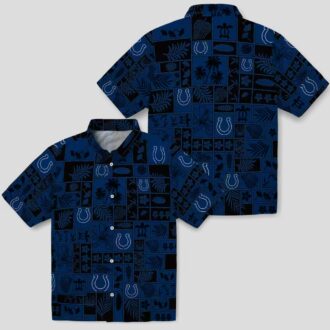 NFL Indianapolis Colts Patchwork Hawaiian Shirt, Blue & Black Tropical Fan Apparel