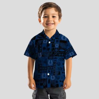 NFL Indianapolis Colts Patchwork Hawaiian Shirt, Blue & Black Tropical Fan Apparel