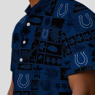 NFL Indianapolis Colts Patchwork Hawaiian Shirt, Blue & Black Tropical Fan Apparel