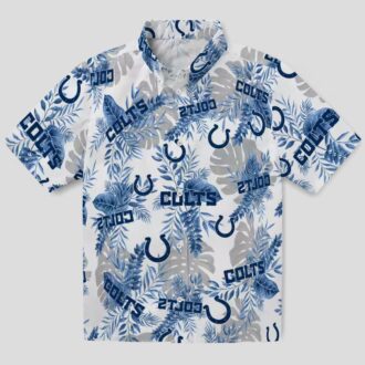 NFL Indianapolis Colts Tropical Hawaiian Shirt – Blue & White Palm Leaves Print