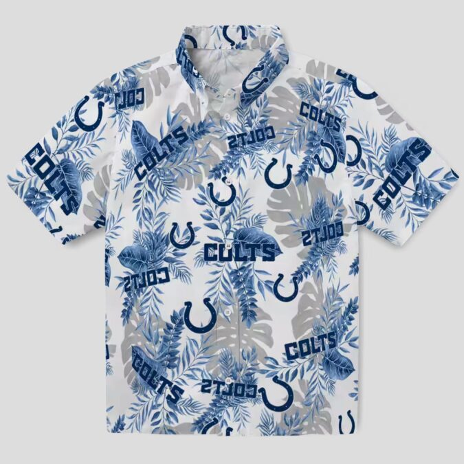 NFL Indianapolis Colts Tropical Hawaiian Shirt – Blue & White Palm Leaves Print