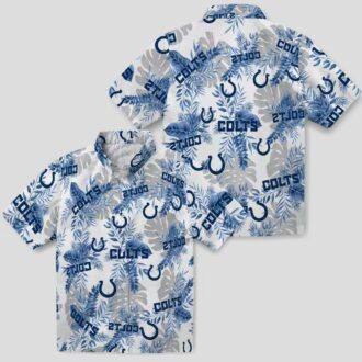 NFL Indianapolis Colts Tropical Hawaiian Shirt – Blue & White Palm Leaves Print