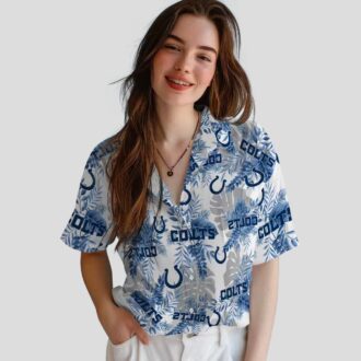 NFL Indianapolis Colts Tropical Hawaiian Shirt – Blue & White Palm Leaves Print