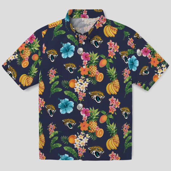 Best Jacksonville Jaguars Hawaiian Shirt – Navy Blue, Hibiscus & Fruit Print