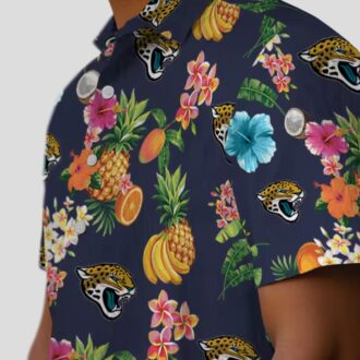 Best Jacksonville Jaguars Hawaiian Shirt – Navy Blue, Hibiscus & Fruit Print