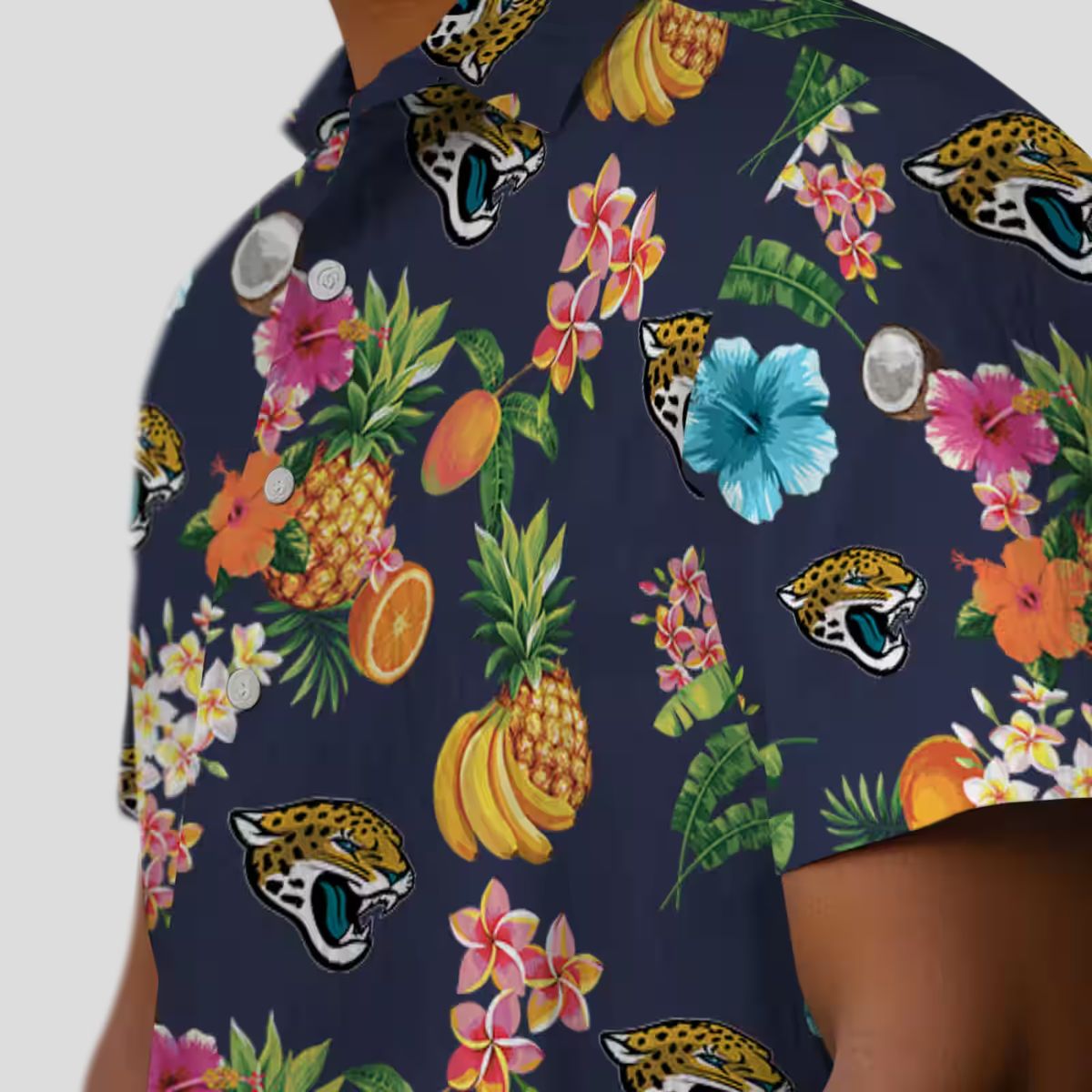 Best Jacksonville Jaguars Hawaiian Shirt – Navy Blue, Hibiscus & Fruit Print
