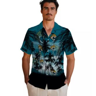 Custom Jacksonville Jaguars Sunset Hawaiian Shirt, Teal Black Aloha Beachwear for Men
