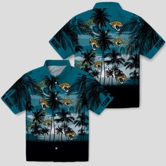 Custom Jacksonville Jaguars Sunset Hawaiian Shirt, Teal Black Aloha Beachwear for Men
