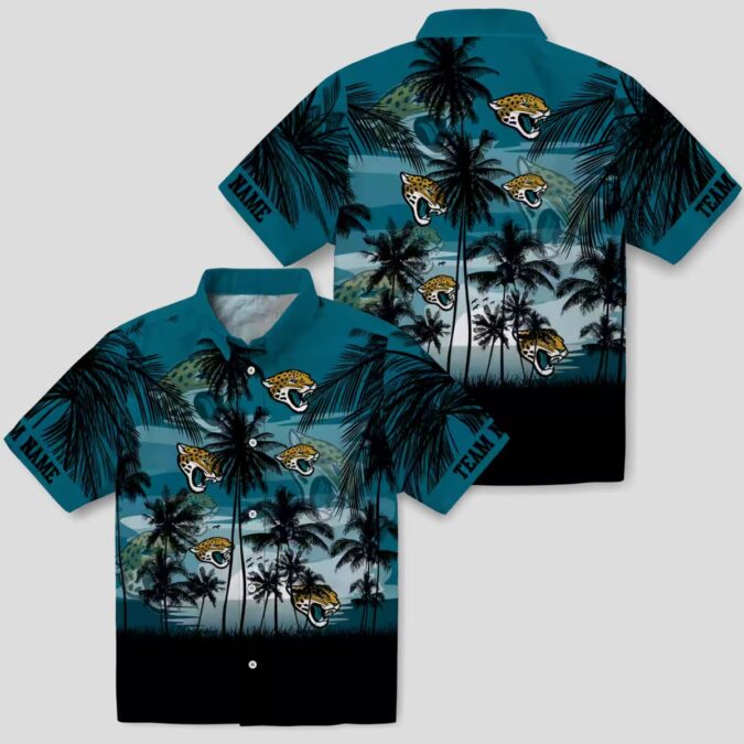 Custom Jacksonville Jaguars Sunset Hawaiian Shirt, Teal Black Aloha Beachwear for Men