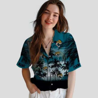 Custom Jacksonville Jaguars Sunset Hawaiian Shirt, Teal Black Aloha Beachwear for Men