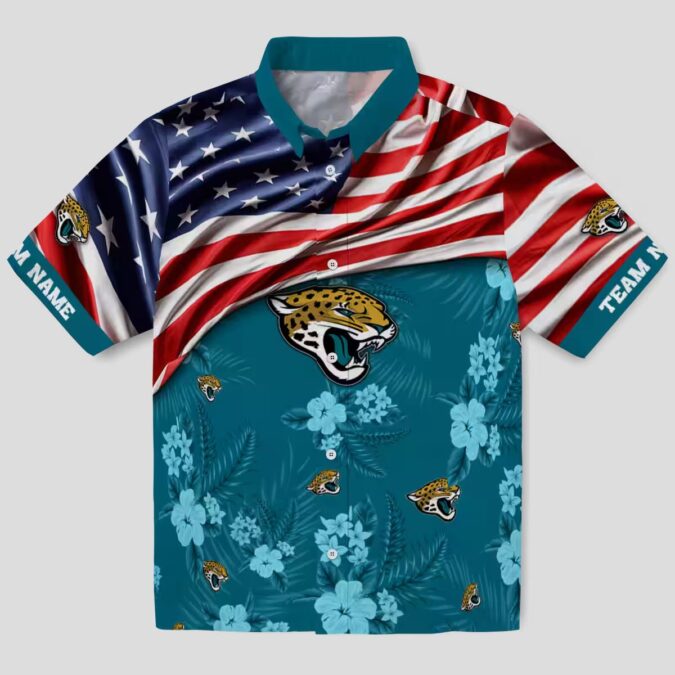 Football Fan Jacksonville Jaguars Hawaiian Shirt – US Flag & Hibiscus Floral Theme