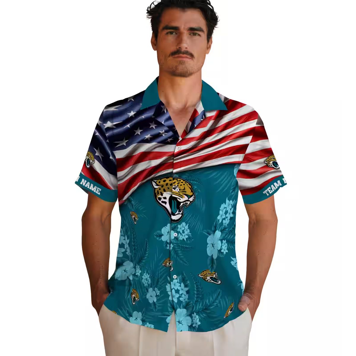 Football Fan Jacksonville Jaguars Hawaiian Shirt – US Flag & Hibiscus Floral Theme