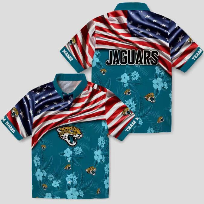 Football Fan Jacksonville Jaguars Hawaiian Shirt – US Flag & Hibiscus Floral Theme