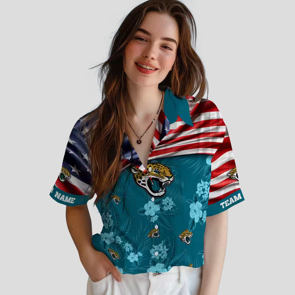 Football Fan Jacksonville Jaguars Hawaiian Shirt – US Flag & Hibiscus Floral Theme