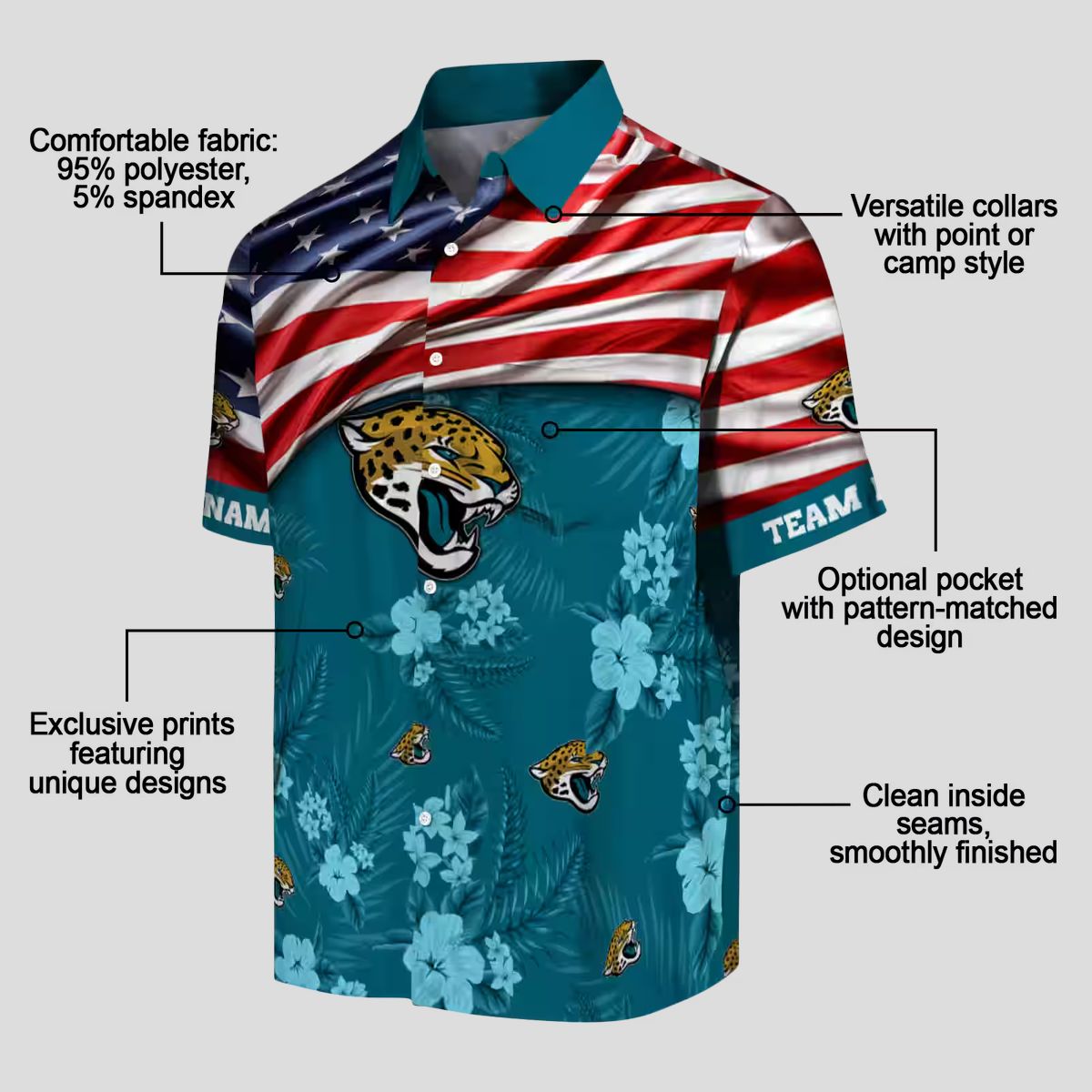 Football Fan Jacksonville Jaguars Hawaiian Shirt – US Flag & Hibiscus Floral Theme