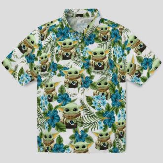 Jacksonville Jaguars Aloha Shirt with Yoda Print, NFL Tropical Green Hawaiian Shirt